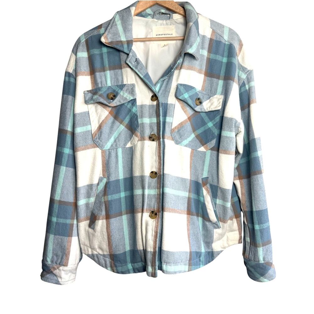 Aeropostale Blue Plaid Button Front Shacket Jacket Size Medium
